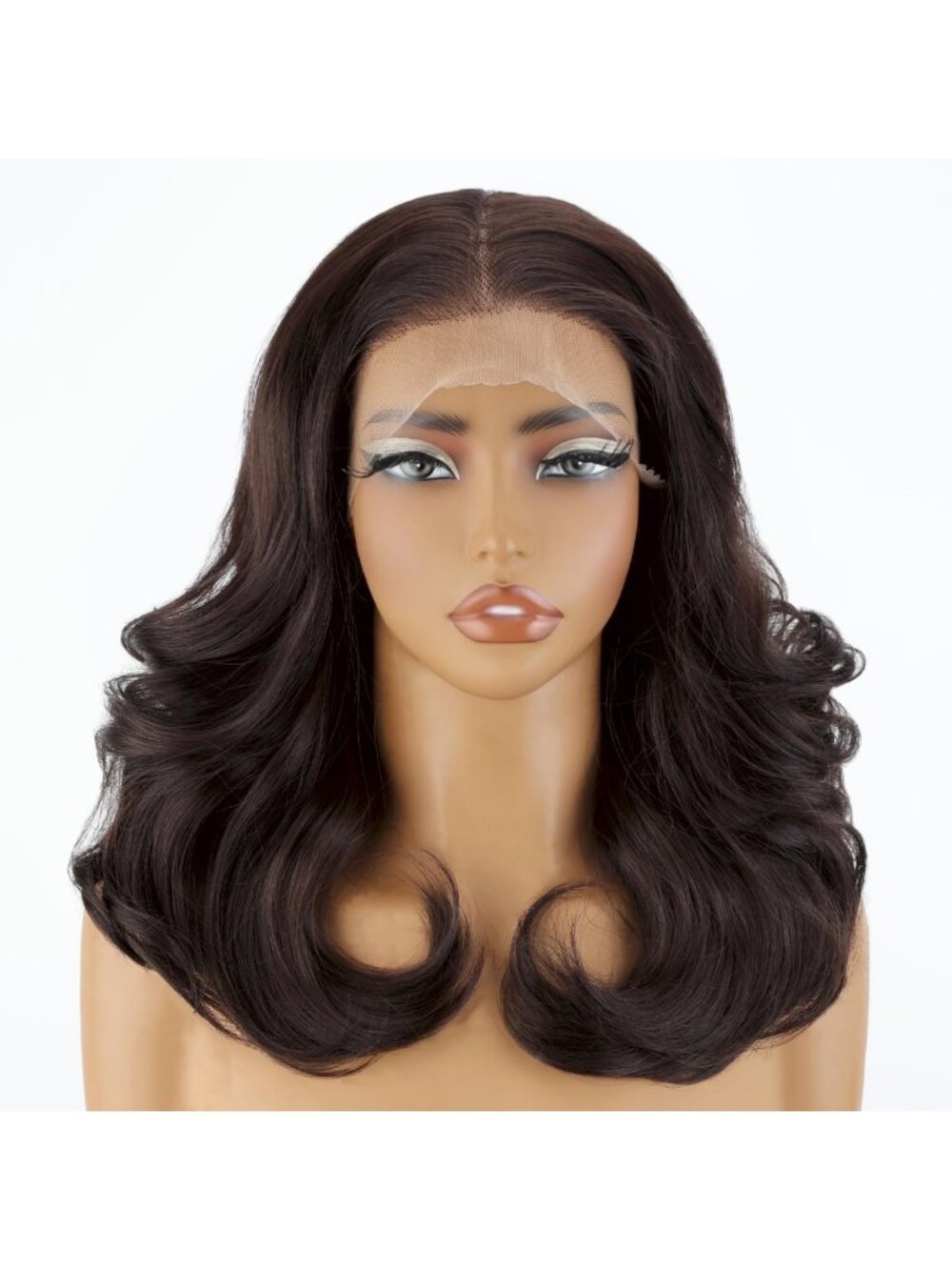 18-Inch Dark Brown Lace Front Wig - Short Wavy, Glueless, Pre-Plucked Body Wave